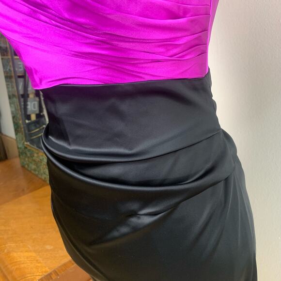 Suzi Chin Maggy Boutique Sz 6 Combo Sheath Dress Fuschia Black Silk Cocktail - Picture 7 of 11